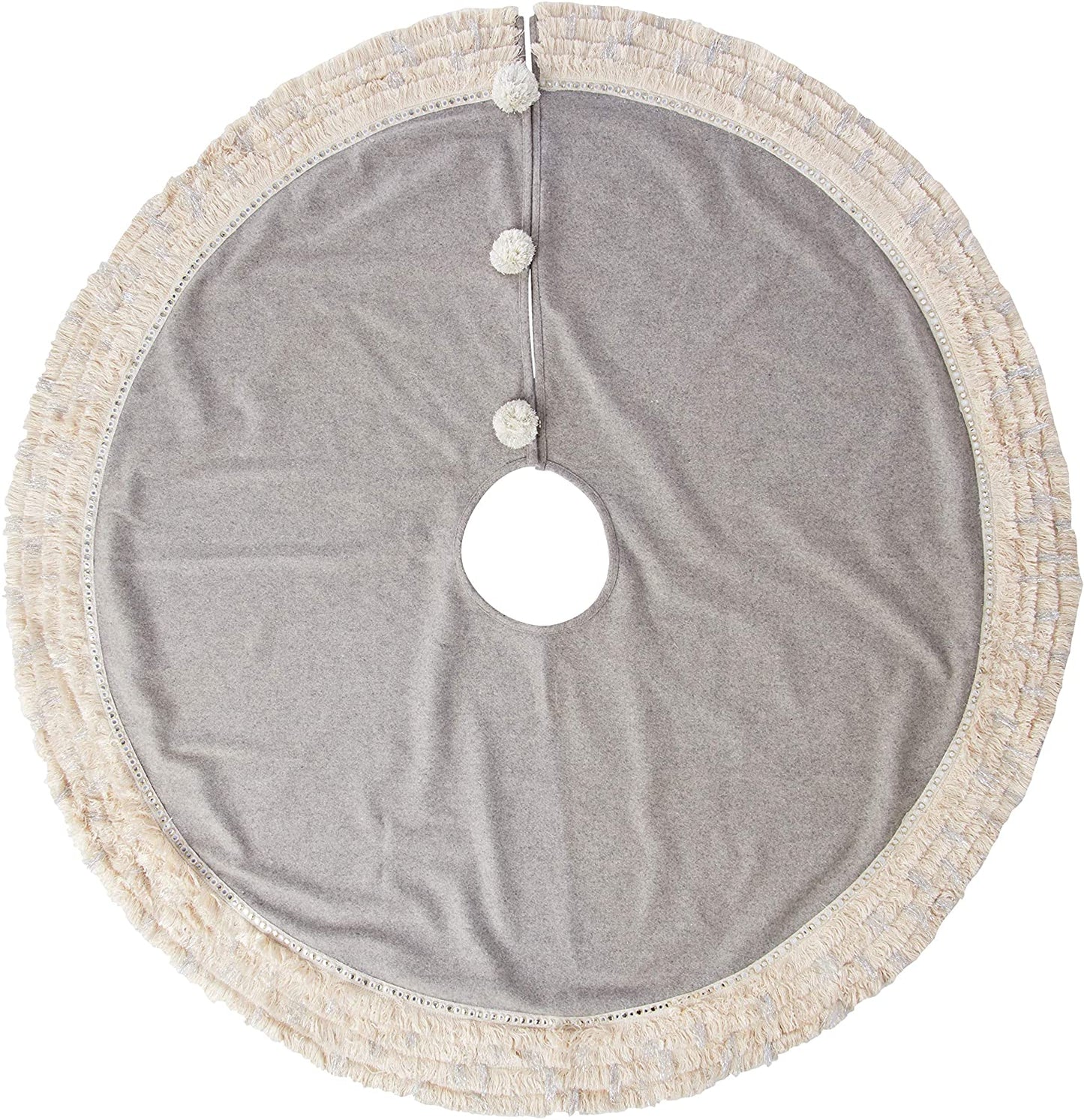 Handmade Gray Fringe Border Wool Christmas Tree Skirt 60" Arcadia Home