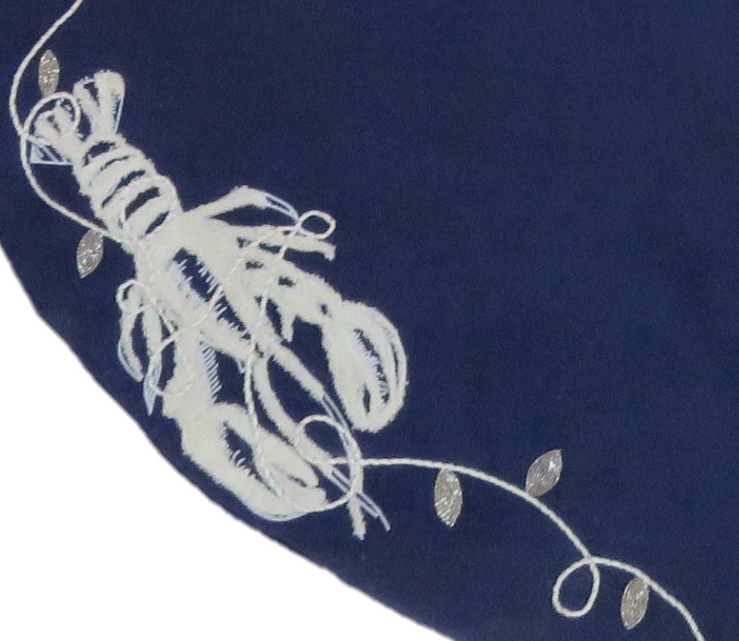 Handmade Lobsters Navy Blue Cotton Christmas Tree Skirt 60" Arcadia Home