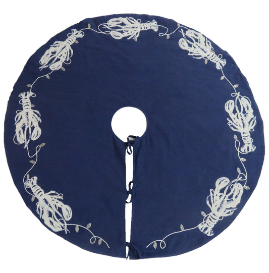 Handmade Lobsters Navy Blue Cotton Christmas Tree Skirt 60" Arcadia Home