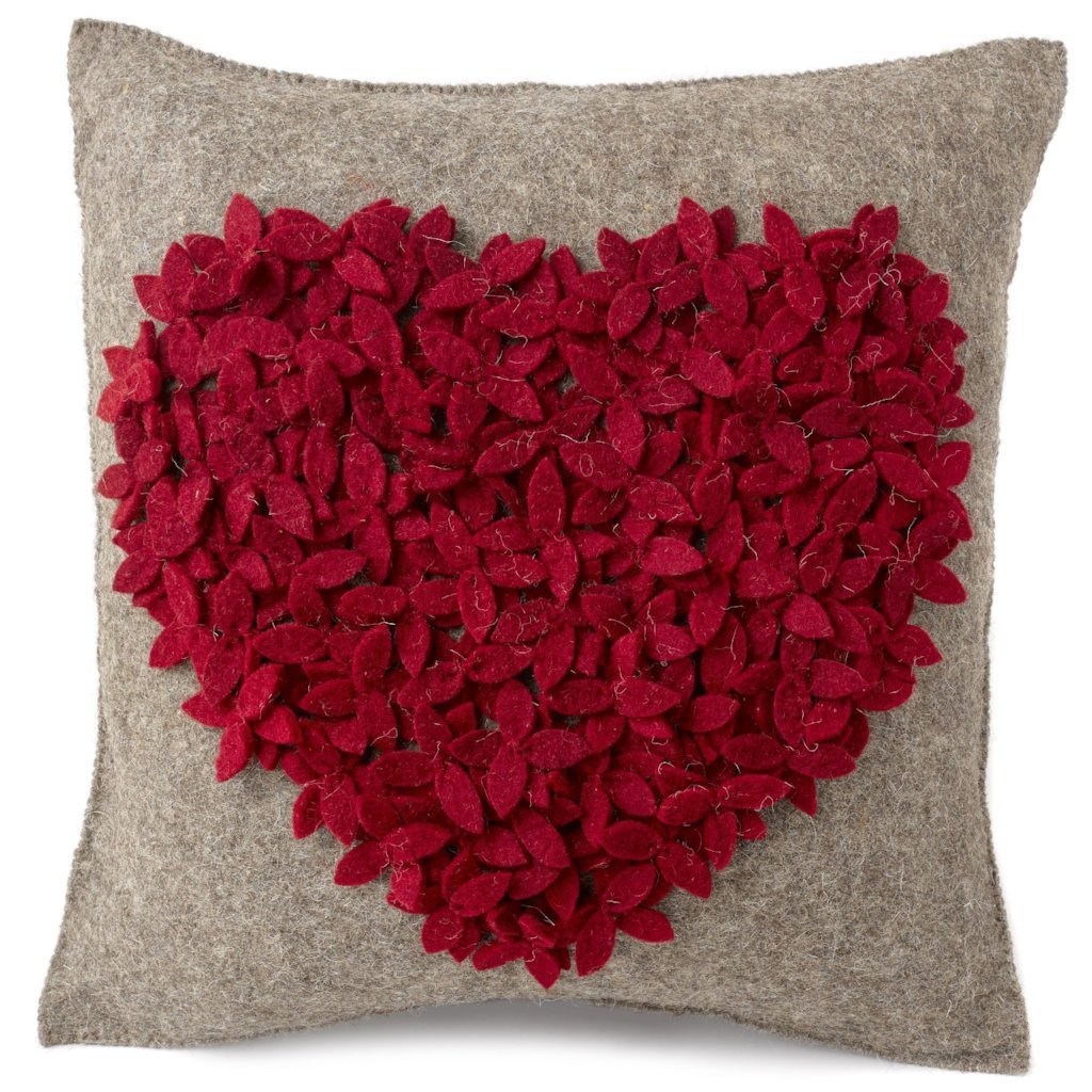 Handmade Cushion Cover Hand Felted Wool - Red Heart Gray - 20" Arcadia Home