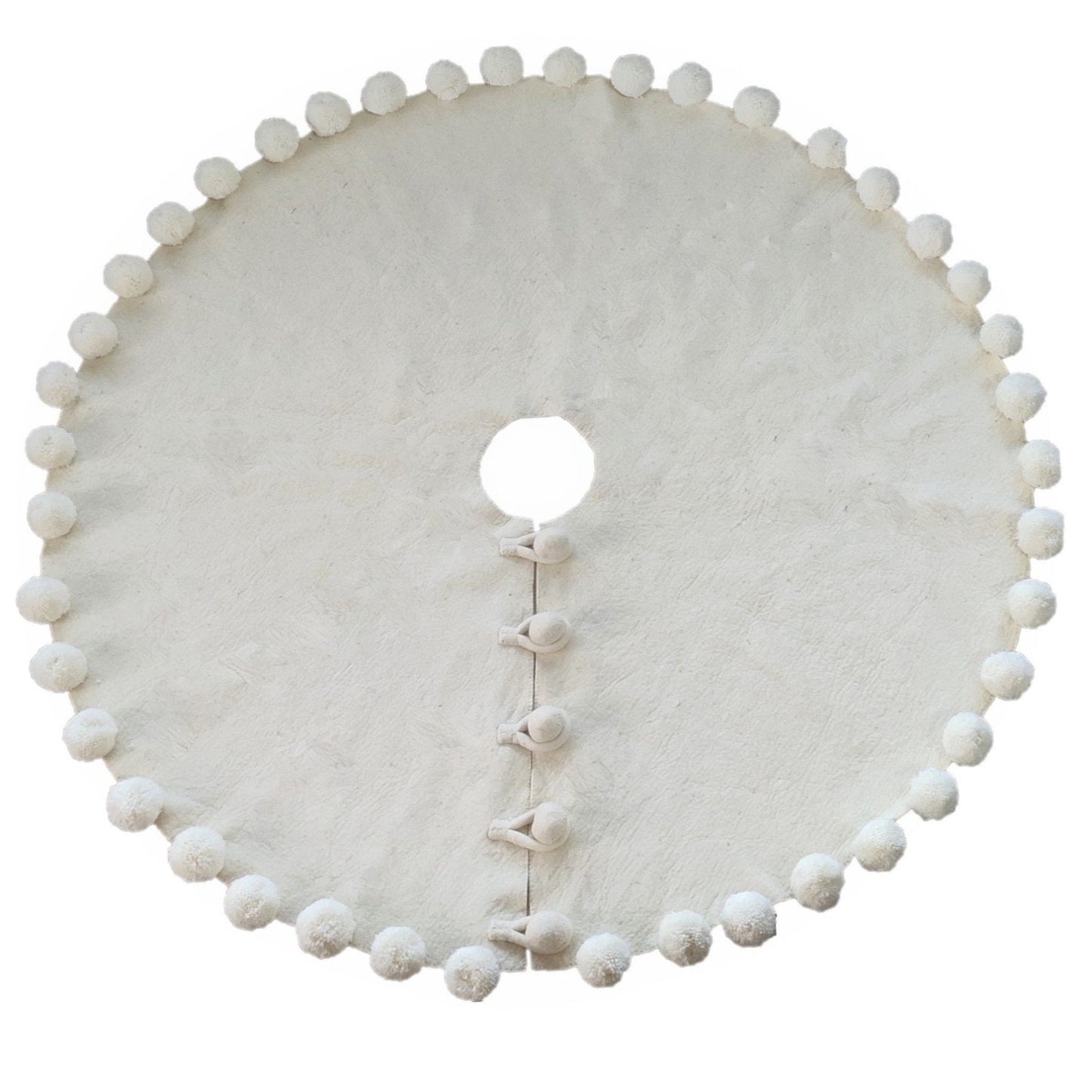 Handmade Felt Cream Pom Poms Christmas Tree Skirt 63" Arcadia Home