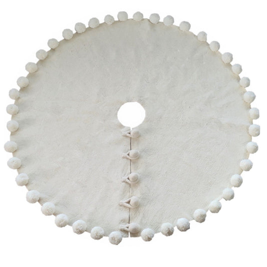 Handmade Felt Cream Pom Poms Christmas Tree Skirt 63" Arcadia Home
