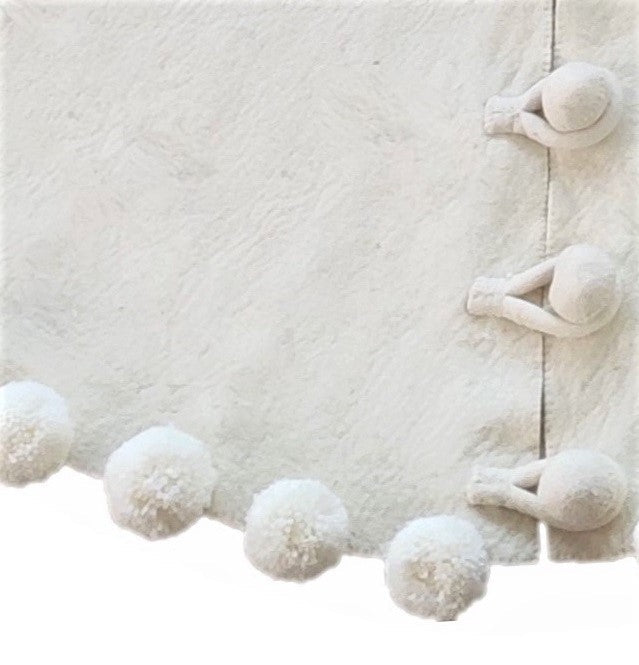 Handmade Felt Cream Pom Poms Christmas Tree Skirt 63" Arcadia Home
