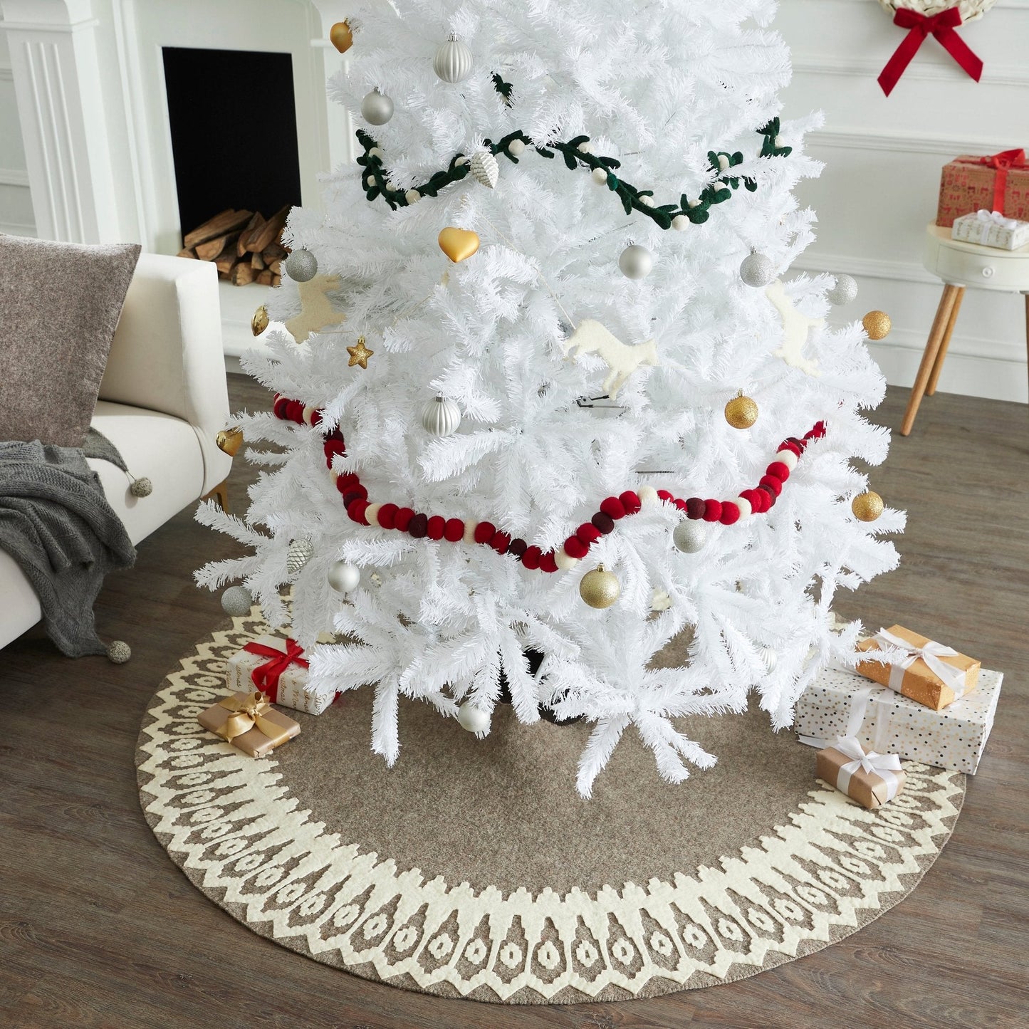 Handmade Felt Scandinavian Design Gray Christmas Tree Skirt 60" Arcadia Home