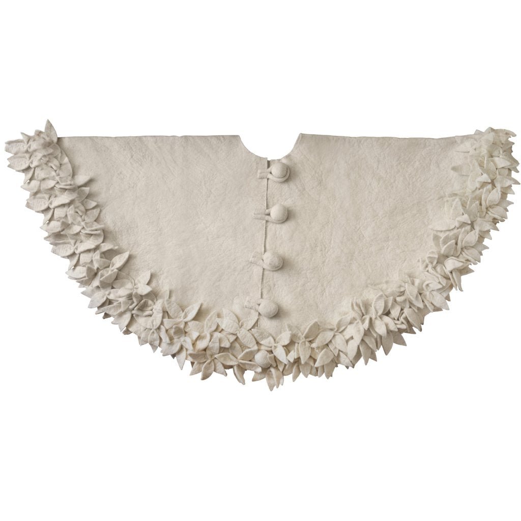Handmade Felted Wool Overlapping Flowers Border Cream Christmas Tree Skirt 26"/48"/64"/72" Arcadia Home
