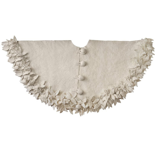 Handmade Felted Wool Overlapping Flowers Border Cream Christmas Tree Skirt 26"/48"/64"/72" Arcadia Home