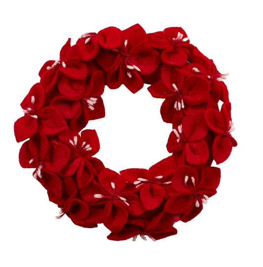 Handmade Hand Felted Wool Wreath - Red Amaryllis Flowers - 14" Arcadia Home