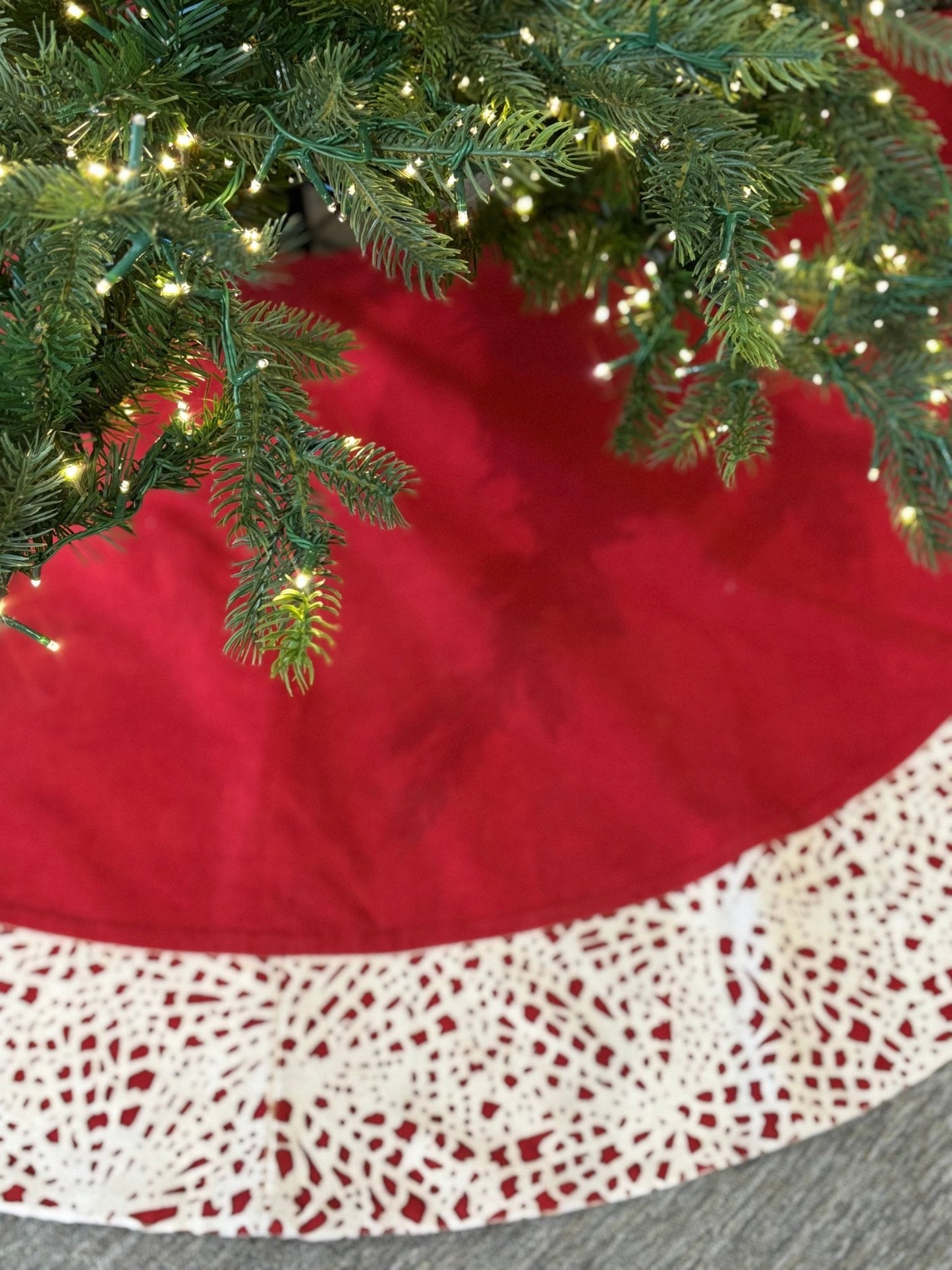 Handmade Linen Precision Cut Red Christmas Tree Skirt – 60" Arcadia Home