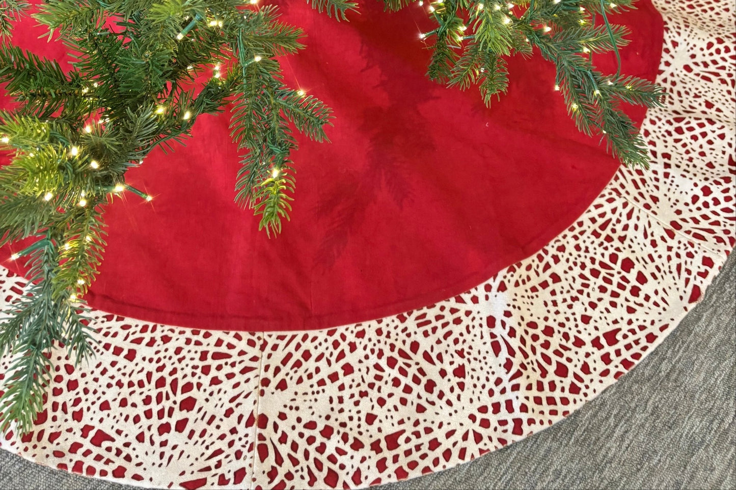 Handmade Linen Precision Cut Red Christmas Tree Skirt – 60" Arcadia Home