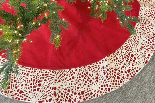 Handmade Linen Precision Cut Red Christmas Tree Skirt – 60" Arcadia Home