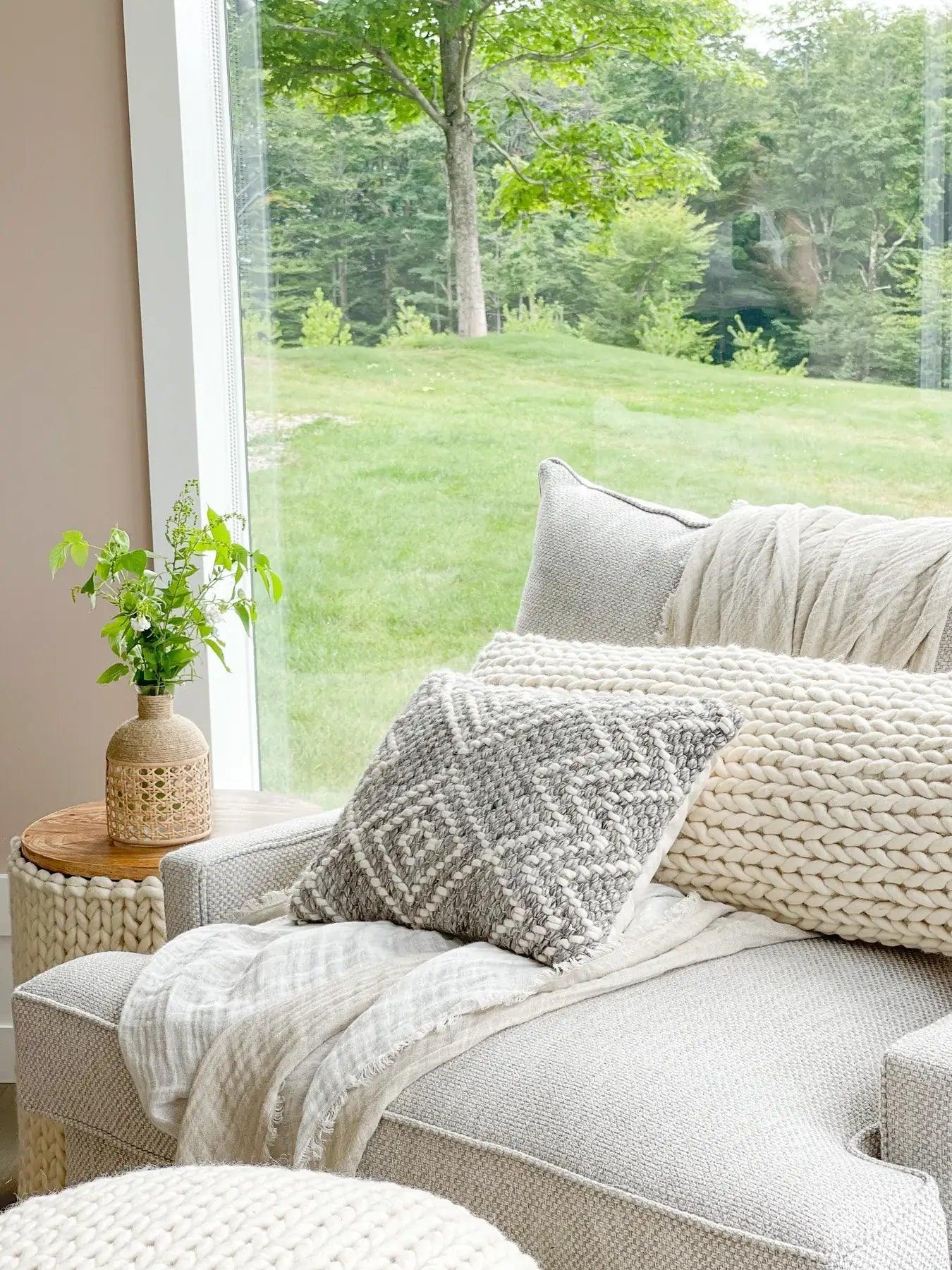 Handwoven Grey Diamond Pillow Covers