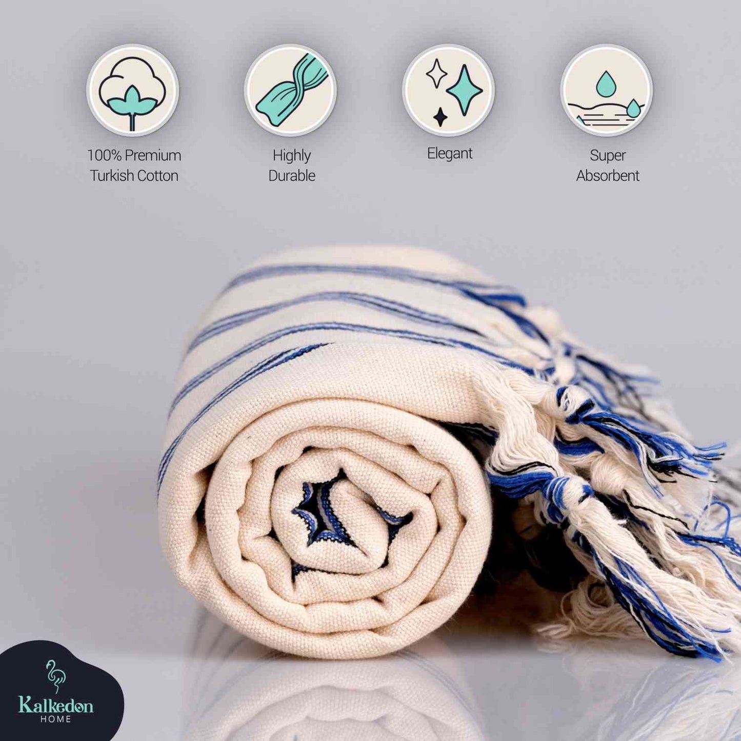 Dark Blue Striped Handwoven Turkish Towel