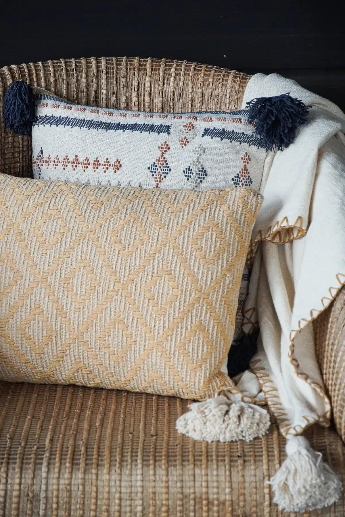 Handwoven Yellow Diamond Pillow Cover