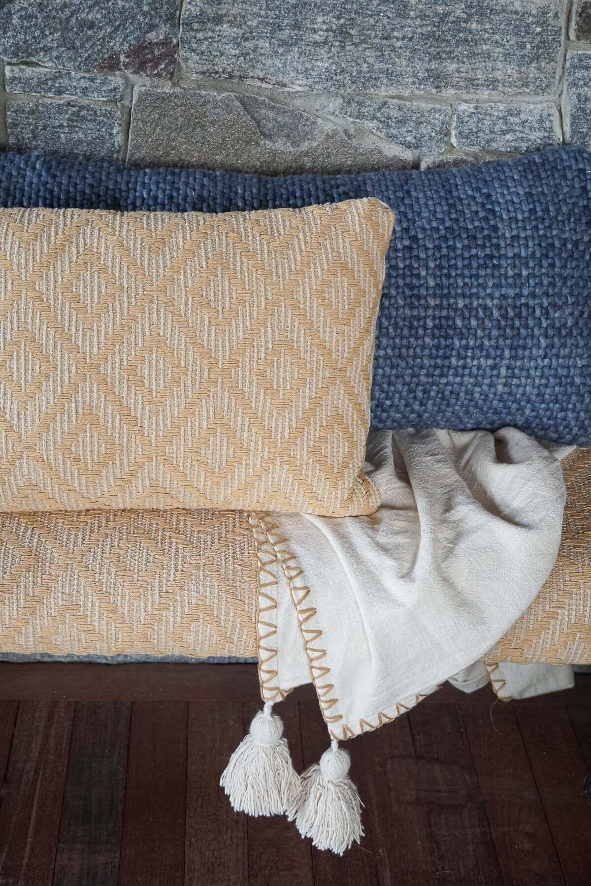 Handwoven Yellow Diamond Pillow Cover