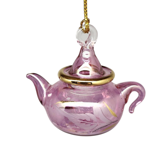 Egyptian Glass Teapot Ornaments - Etched Pink