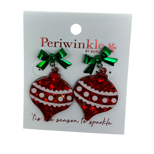 Red Glitter Ornament With Bow Earrings