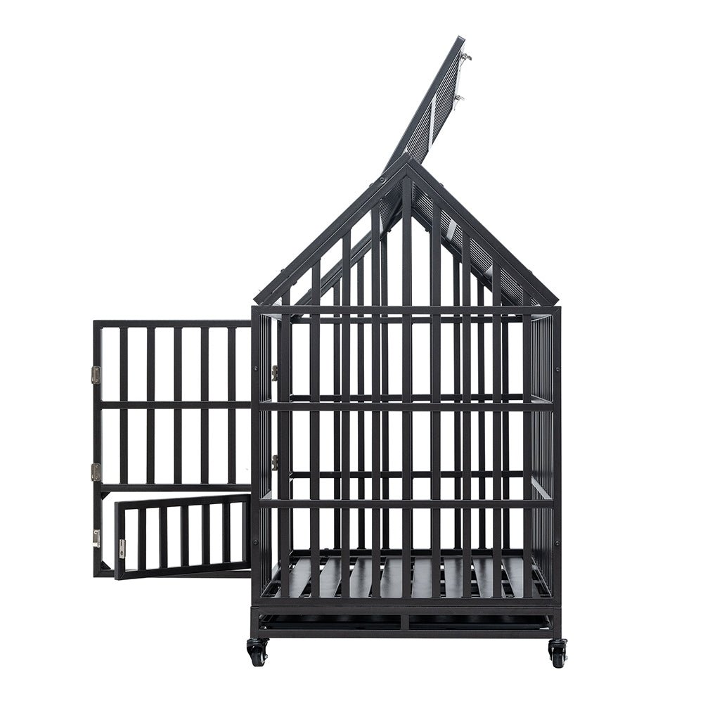 Heavy Duty Carbon Steel Dog Kennel Cage Crate W/ Sloped Roof And Wheels, 48" (SAK73812)