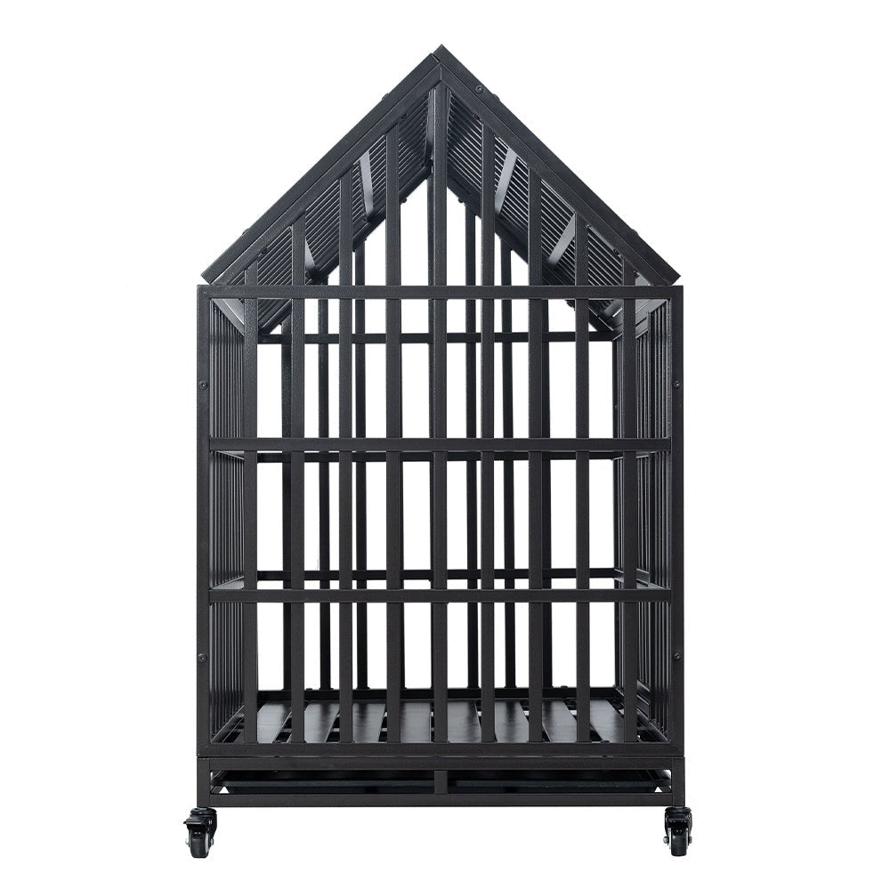 Heavy Duty Carbon Steel Dog Kennel Cage Crate W/ Sloped Roof And Wheels, 48" (SAK73812)
