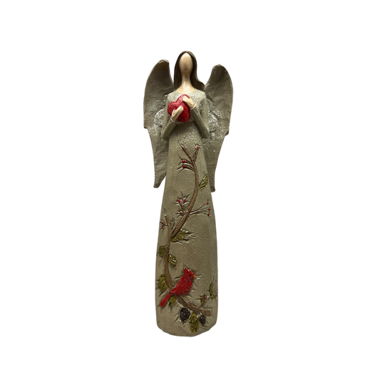 Cardinal And Heart Angel Figurine