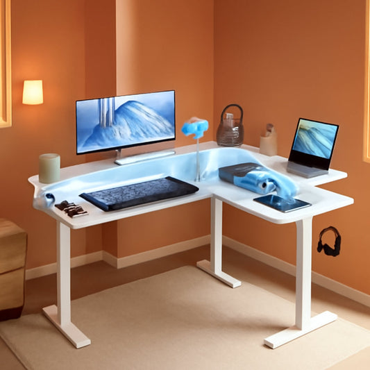 Height Adjustable L Shaped Standing Desk with Power Outlets