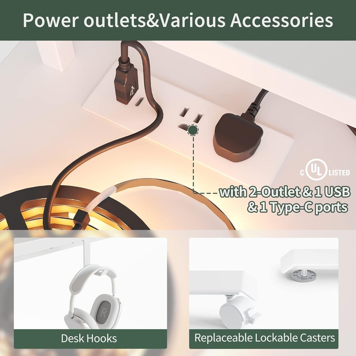 Height Adjustable L Shaped Standing Desk with Power Outlets