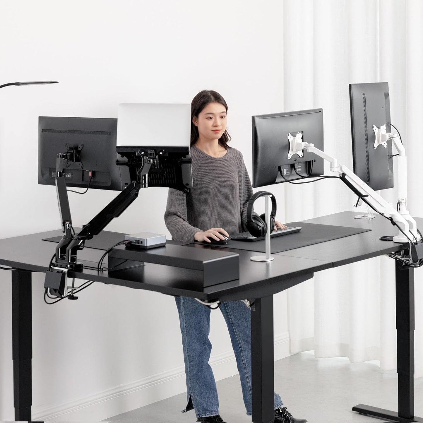 Height Adjustable L Shaped Standing Desk With Spacious Surface