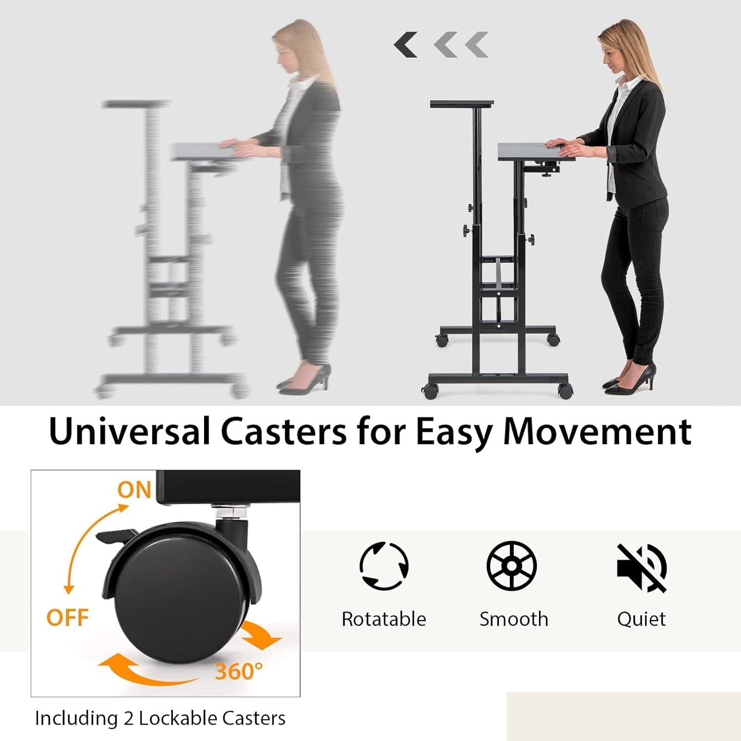 Height Adjustable Mobile Desk with Tilting Top and Wheels