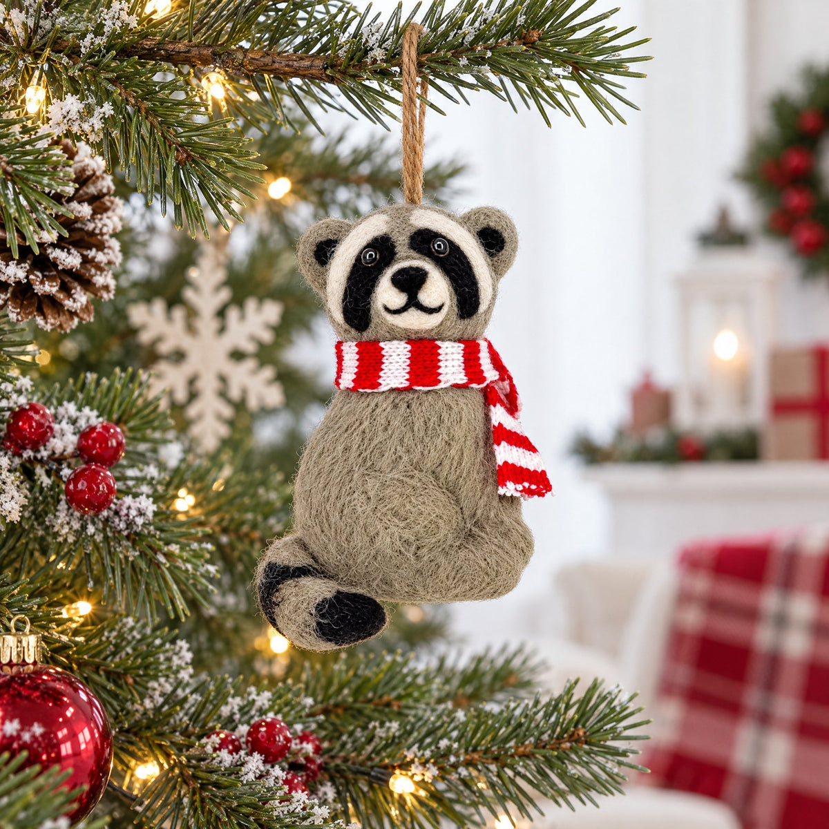 Raccoon Striped Scarf Felt Fabric Christmas Ornament