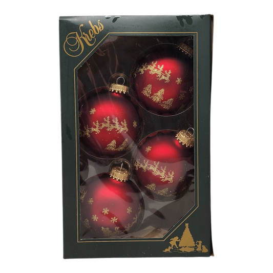 Krebs Value Glass Ornament 4 pack - Santa on Burgundy