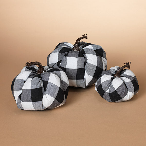 Fabric Black and White Plaid Pumpkins - 3 Piece Set