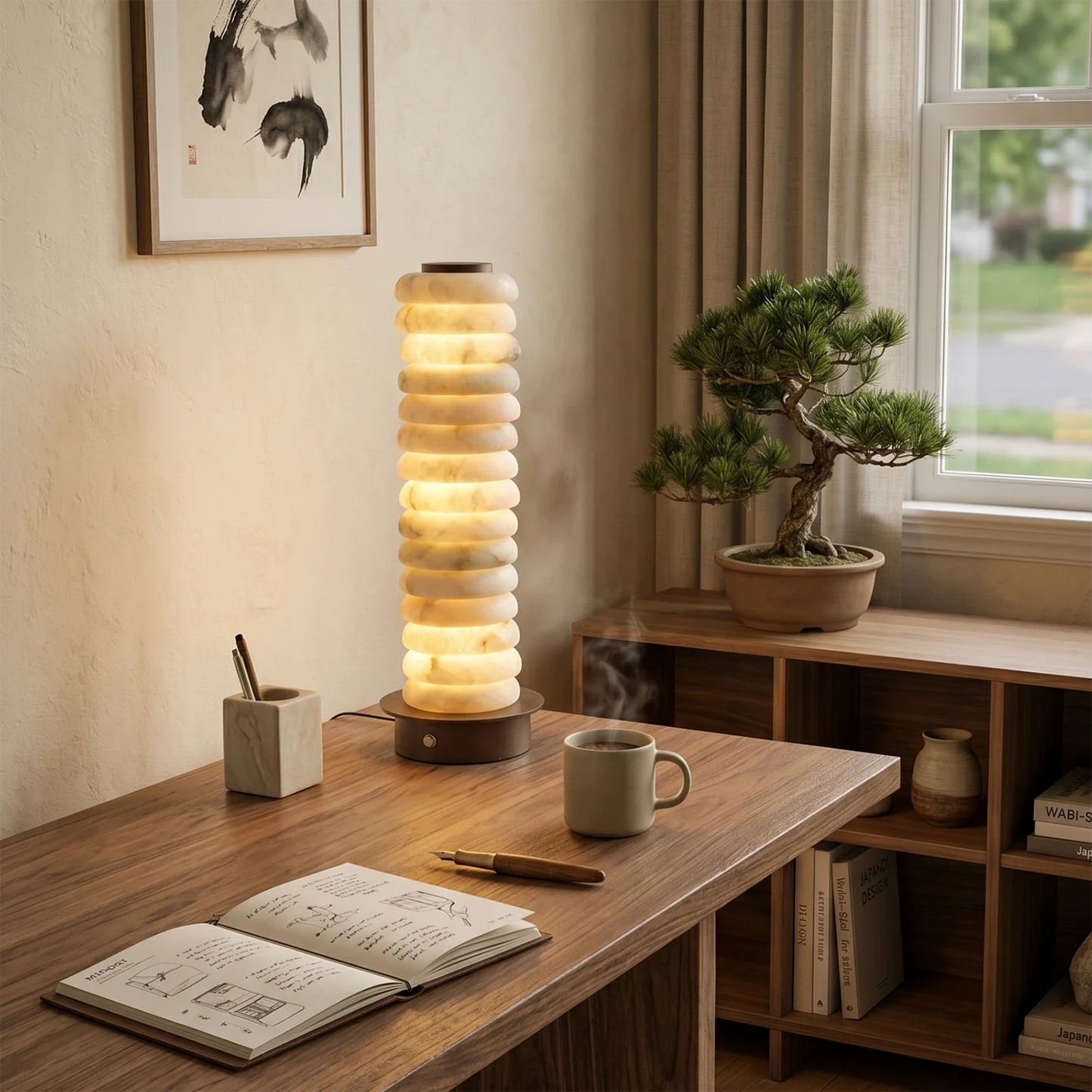 Multi-Tiered Alabaster Table Lamp