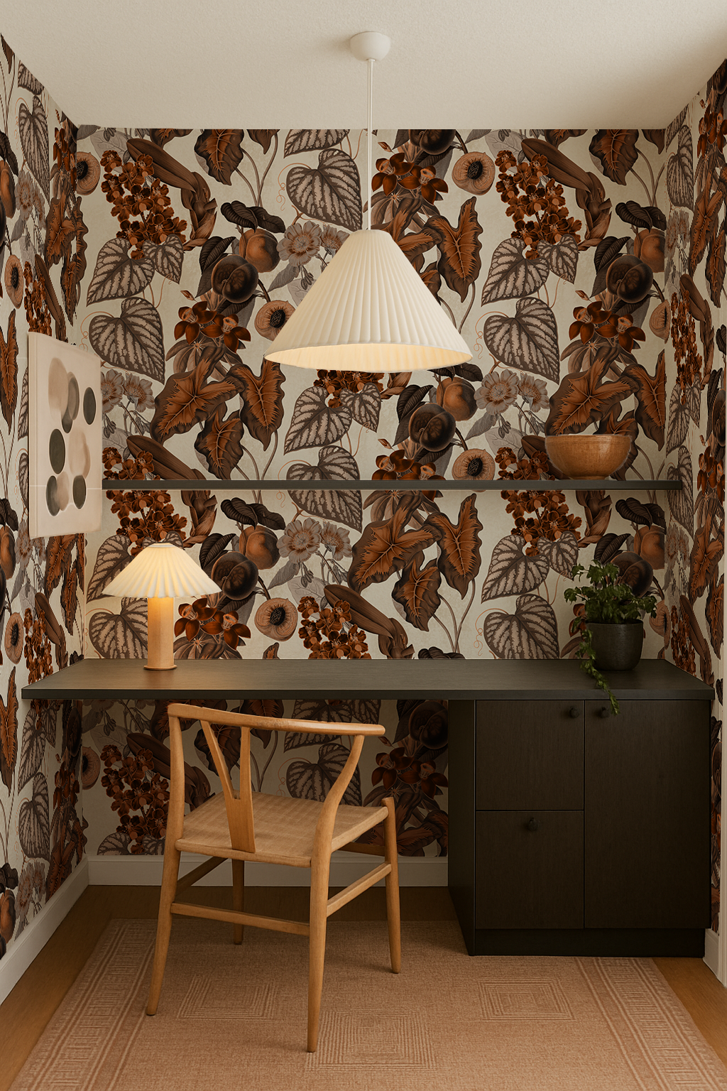 Cali Tropicale Wallpaper, off-white and burnt orange