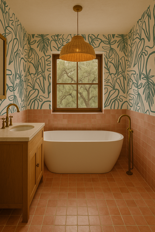 Inked Foliage Wallpaper, white and teal