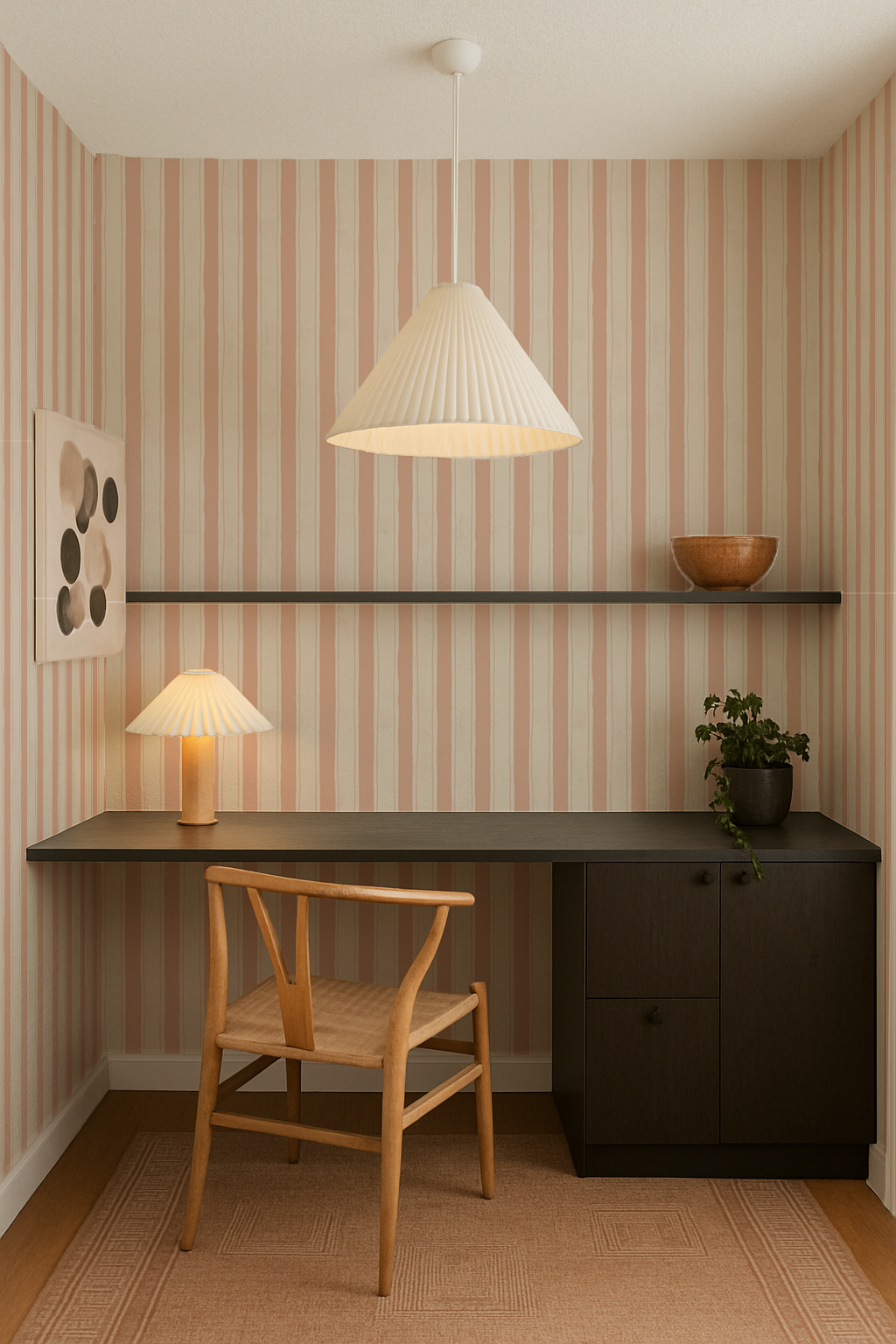 Riviera Stripe Wallpaper, off-white and peach