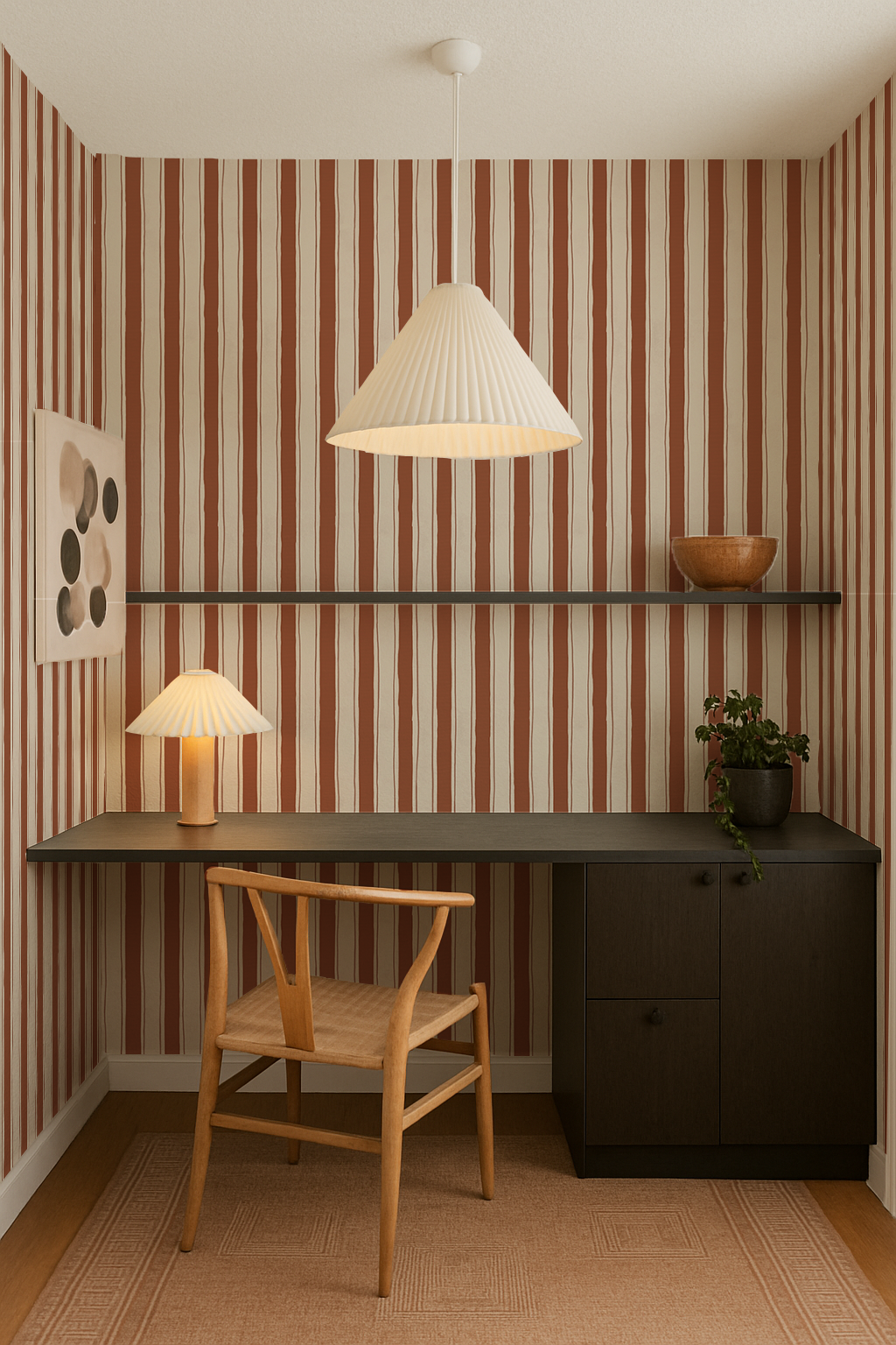 Riviera Stripe Wallpaper, off-white and rust