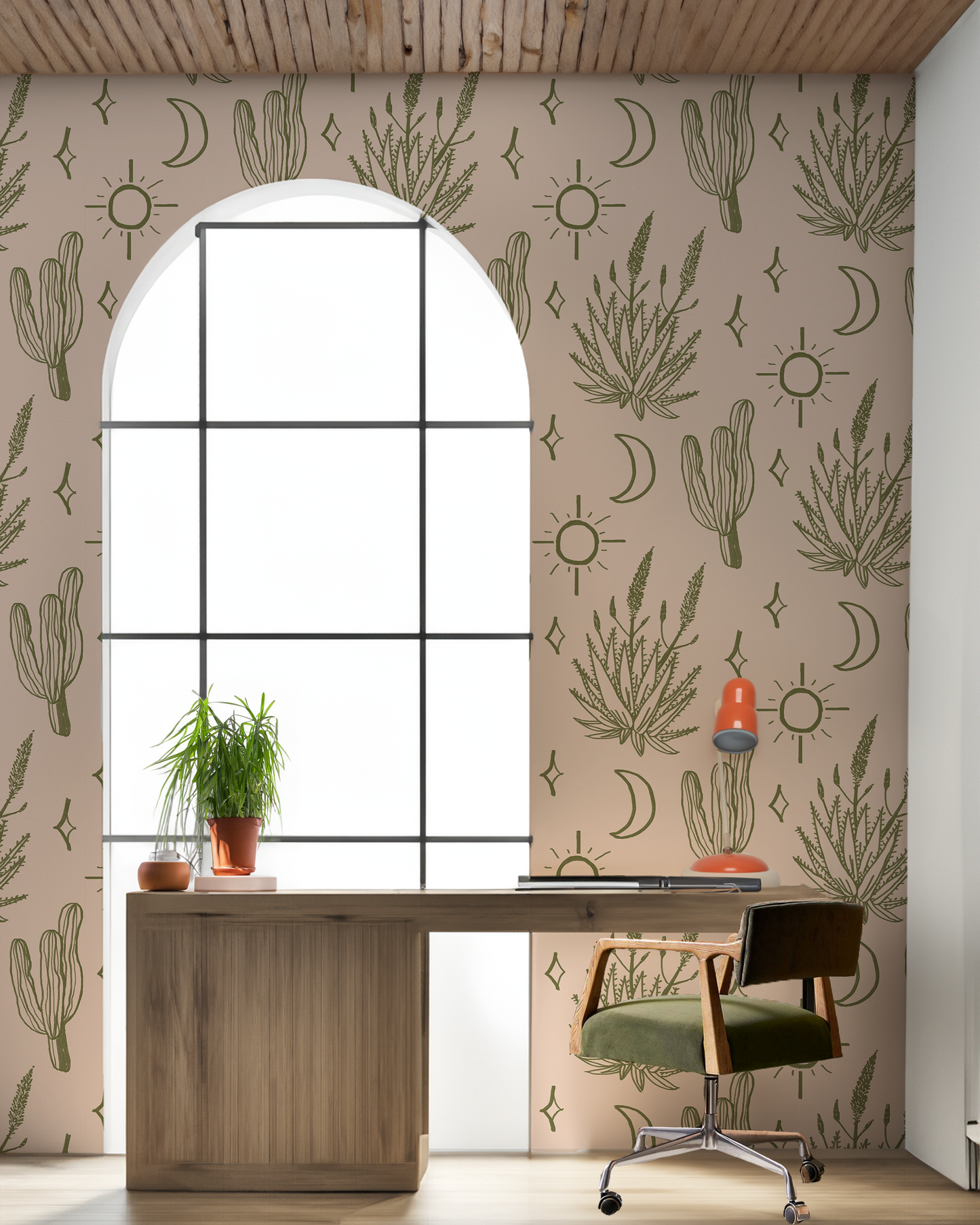 Desert Sky Wallpaper, large pattern, clay and green