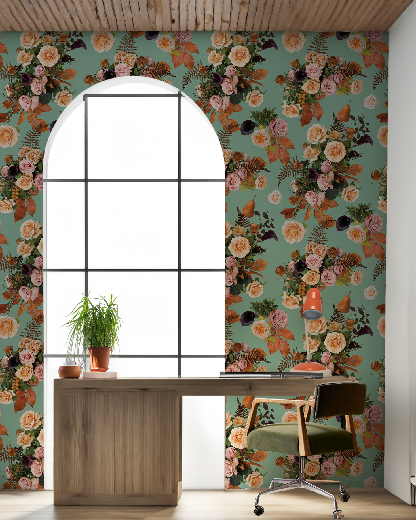 Honey & Poppies Wallpaper, robin egg