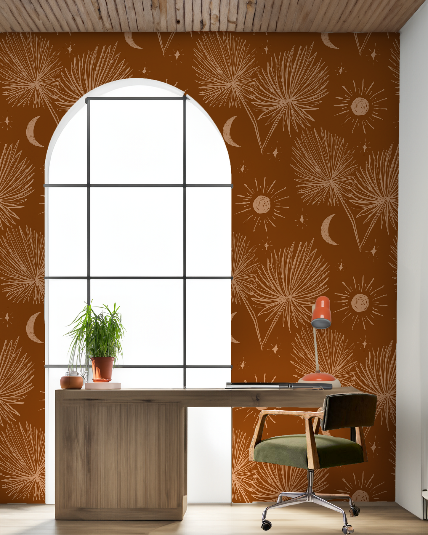 Night Palm Wallpaper, rust and peach