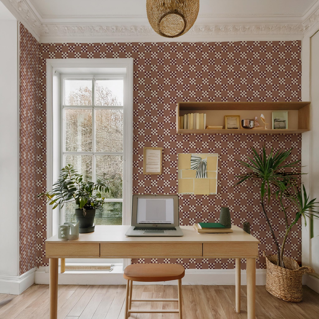 Checkered Quilt Wallpaper, mocha mousse