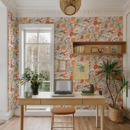 Floral Reverie Wallpaper, orange