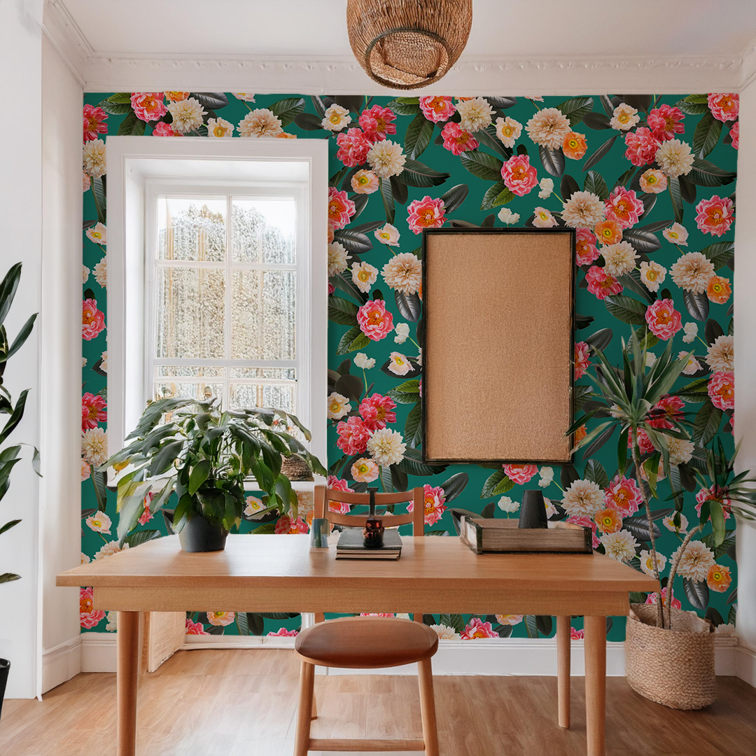 Flower Party Wallpaper, teal