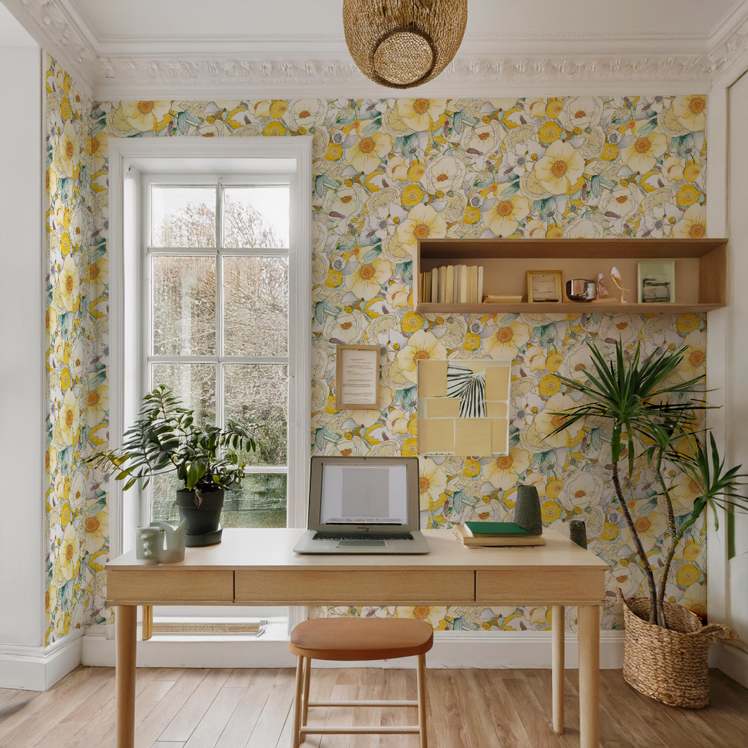 Floral Reverie Wallpaper, yellow
