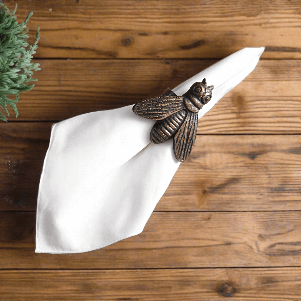 Honeybee Napkin Rings in Antique Brass  (Set of 4)