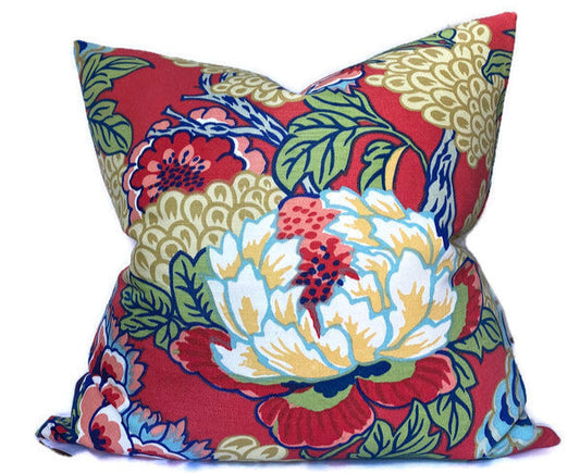 Honshu Pillow Cover in Coral and Green