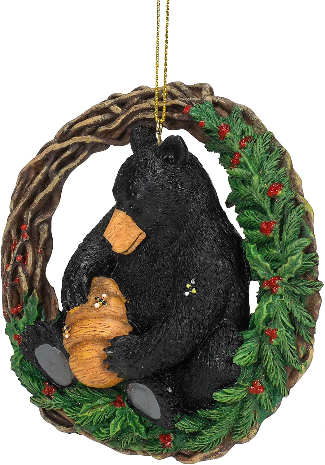 Black Bear with Bee Hive Wreath Ornament