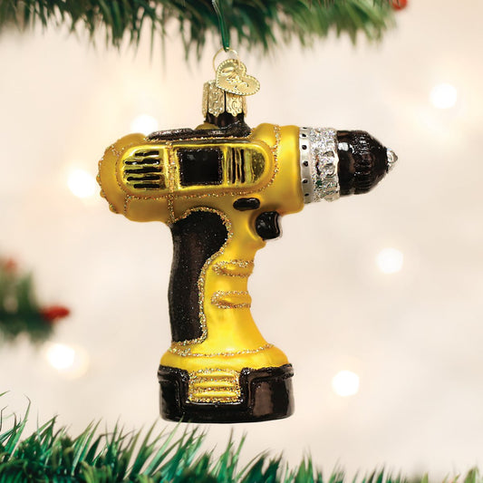Power Drill Glass Ornament