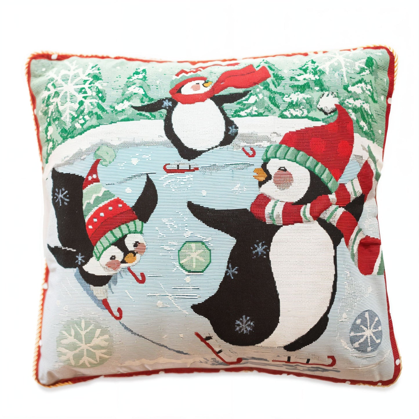 Set of 2 Skating Penguins Christmas Throw Pillow Covers