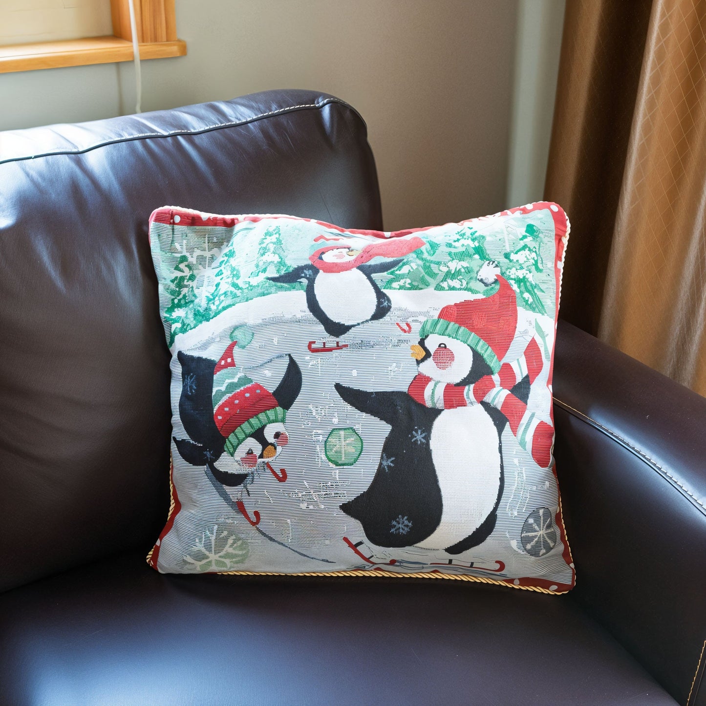 Set of 2 Skating Penguins Christmas Throw Pillow Covers
