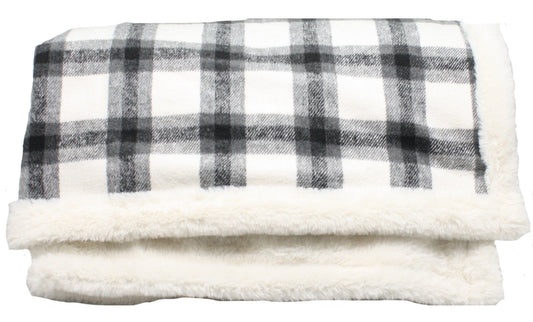 Fabric Plaid Throw With  Faux Fur -