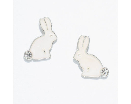 Enamel Bunny Earrings with Crystal Tails
